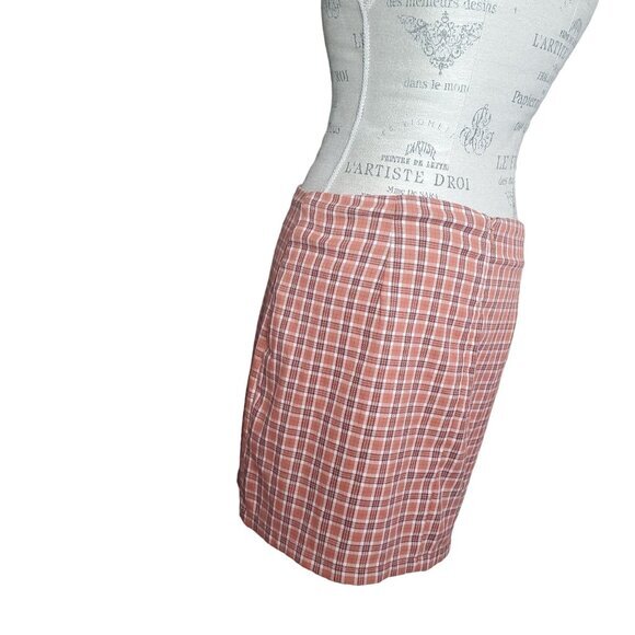 AEROPOSTALE Womens Skirt SZ‎ Large Plaid Light Academia Short Mini 2 Front Slits - Picture 5 of 8